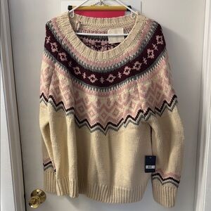 Lucky Brand Women's Sweater - Cream and Burgundy